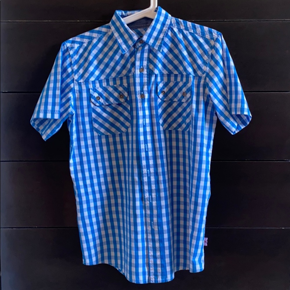 Men’s Small Short Sleeve blue/white Checker shirt